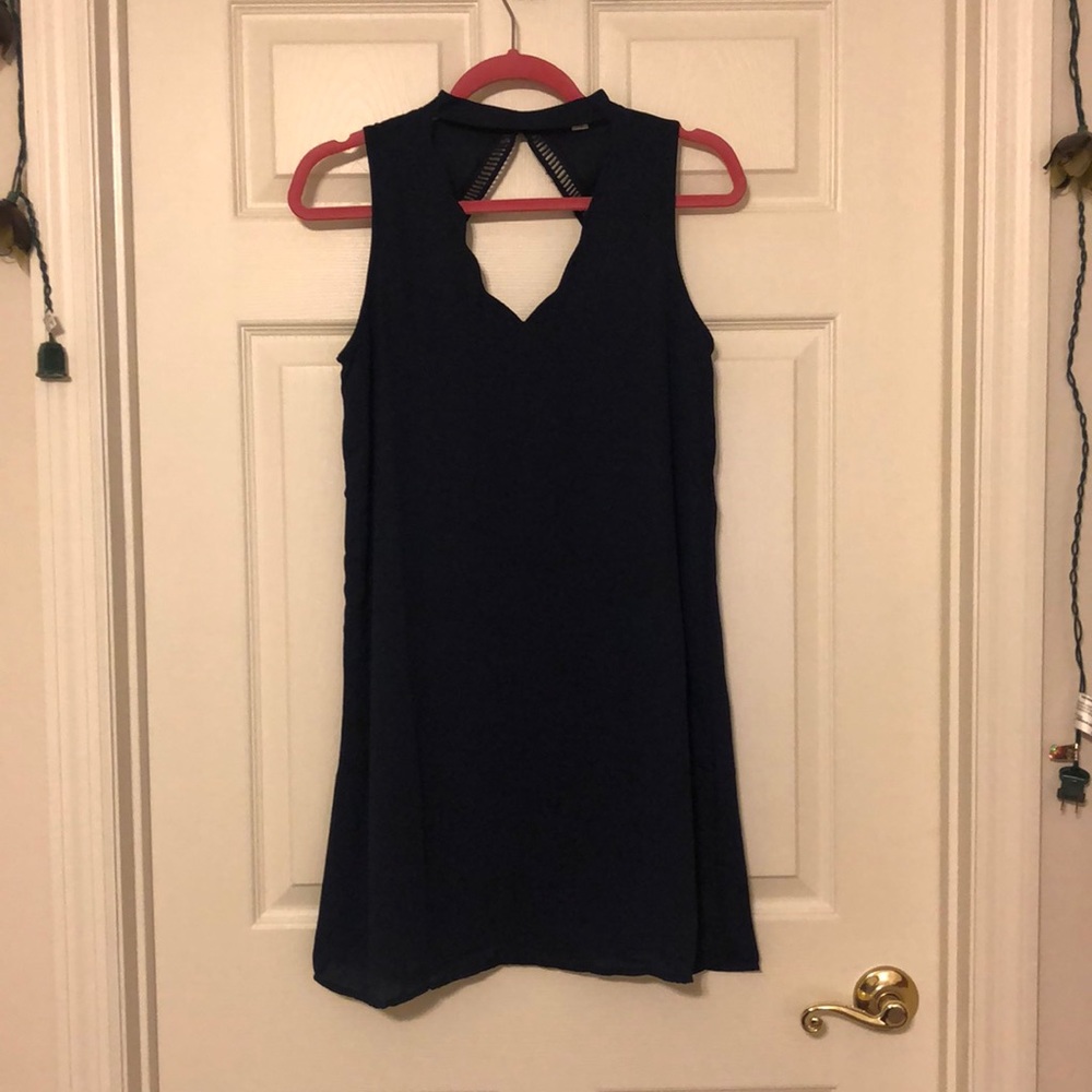 Navy Blue knee length key hole dress